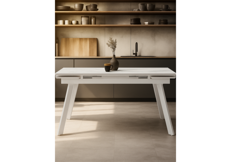 Керамический стол Норман 140 (200) х 80 белый мрамор alpin white / snow white / белый (80x75)