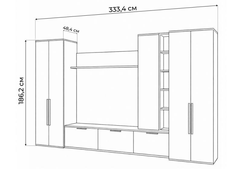 Готовая гостиная Филеста графит / дуб вотан комплектация 2 (333,4x48,4x186,2)