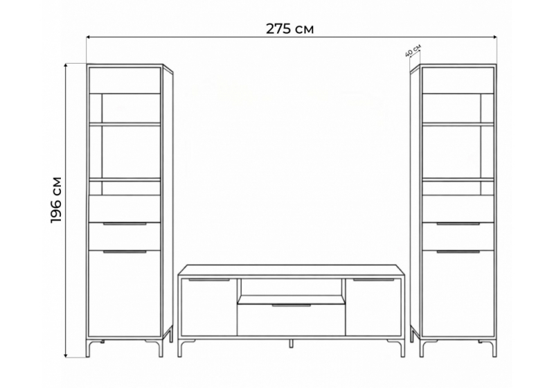 Готовая гостиная Иадама белый / белый глянец комплектация 7 (275x40,3x196)