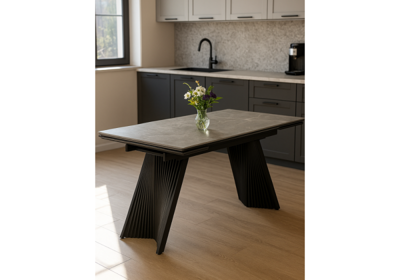 Керамический стол Вейв 160(220)х89 larka grey / черный (89x75)